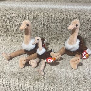 Two Ty Beanie Baby Stretch & Teenie Beanie Baby Stretchy. Ostrich. No flaws.